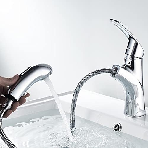 Robinet de lavabo extractible en laiton chromé pour eau chaude et froide