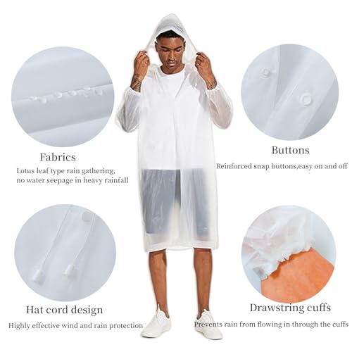 Rain Ponchos for Adults Reusable2 Pcs Rain Coats,Extra Long EVA Rain Jackets with Hood and Drawstring for Women and Men2