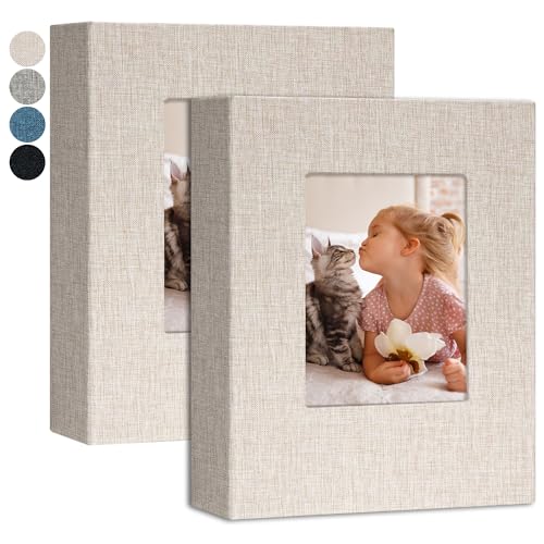Image of Yopih Small Photo Album 4x6 Photos 2 Pack Linen Cover Mini Photo Book 26 Page Holds 52 Pictures Artwork or Postcards Storage Beige