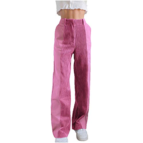 Briskorry Pantalones de chándal para mujer, de pana y de color liso, de rayas largas, pantalones de deporte, pantalones de yoga, pantalones de entrenamiento, suaves, cómodos, de cintura alta, con