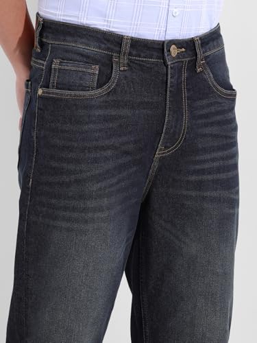 Image of The Indian Garage Co Men Slim Straight Fit Solid Mid-Rise Stretchable Jeans