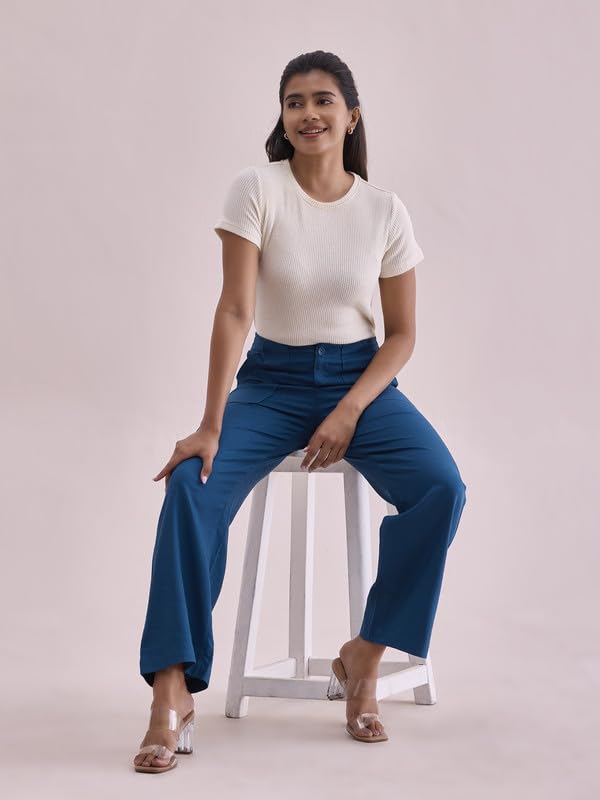 Image of GO COLORS Solid Linen Cargo Pants for Women | Full Length, Mid Rise, Side Pockets