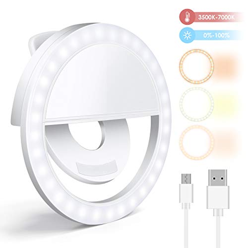 GIM selfie ring light, Clip-on Selfie Fill Ring Light with 64 LED & 4 Light Modes Rechargeable Portable Circle Light for Live Stream/Makeup/YouTube Video/Vlogs, Compatible with iOS Android Phone
