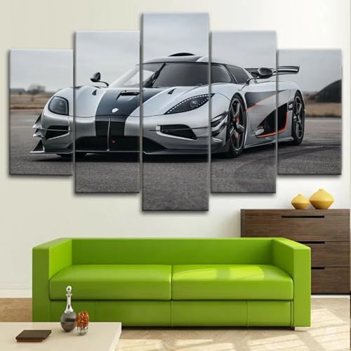 Décoration murale Koenigsegg RS pour salon moderne grand tableau triptyque 5 parties
