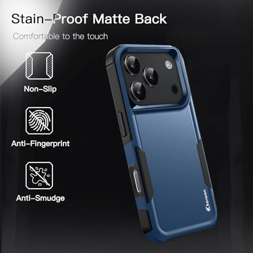 Image of KARWAN Rugged Matte Back Case Cover Compatible with iPhone 17 Pro Max Military Grade Drop Protection, Heavy Duty Shockproof Hybrid TPU + PC, Anti Slip Grip, Dual Layer Camera Protection, Blue