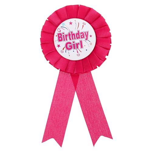 Image of PATIKIL Birthday Girl Ribbon,Rose Red Satin Fabric Birthday Women Tinplate Badge Pin,Happy Birthday Princess Party Button Pins,Girls Brooches for Party Decoration, Rose Red