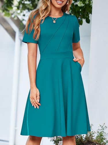 Image of YIOYOLA Fit and Flare Work Dresses for Women Business Casual Office Church Cocktail Party Aline Dress with Pockets