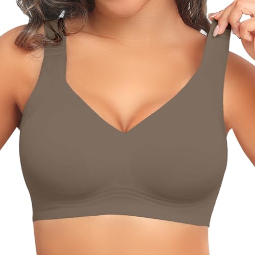 PoseFree Jelly Bras for Women No Underwire Supportive Wireless Comfort Full Coverage Push Up Plus Size for Older Women (Coffee,XL)