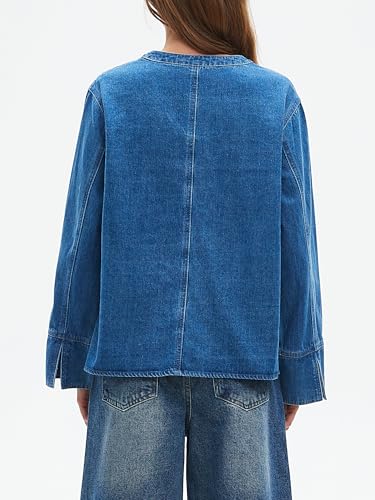 LifeShe Jean Jacket Women Tie Front Top Loose Wide Sleeve Denim Shacket Lightweight V Neck Coat3