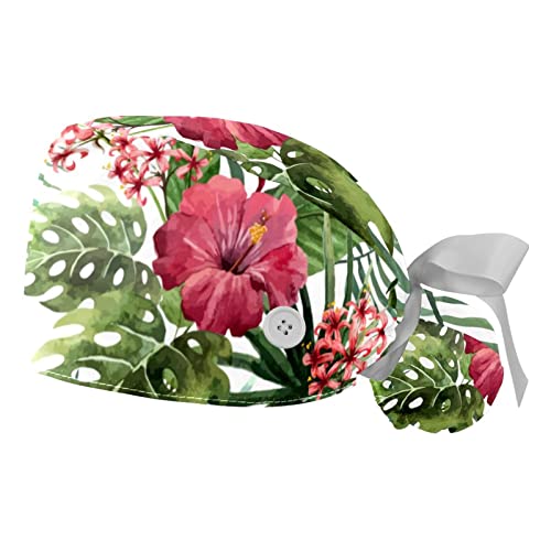 Chapeaux de travail respirants JDEZ lot de 2 casquettes bouffantes à motif de fleurs et feuilles
