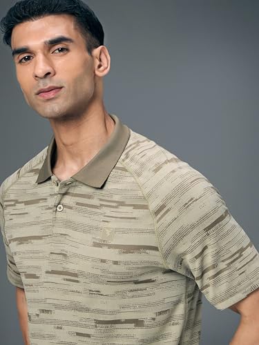 Image of TECHNOSPORT Men's Slim Fit Printed Half Sleeve Polo T-Shirt with Matpiq for Casual & Regular Use