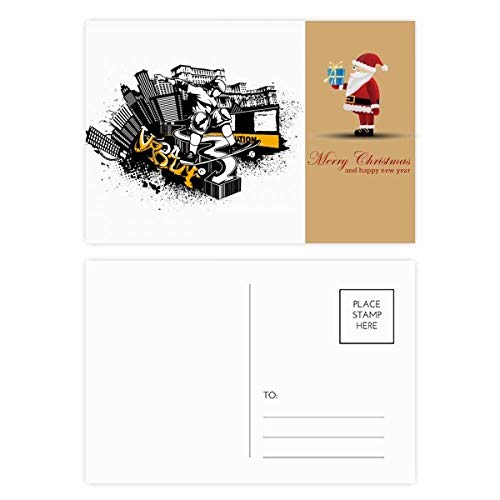 Cartes postales de ski, montagne et ville : lot de 20 illustrations avec motif Père Noël
