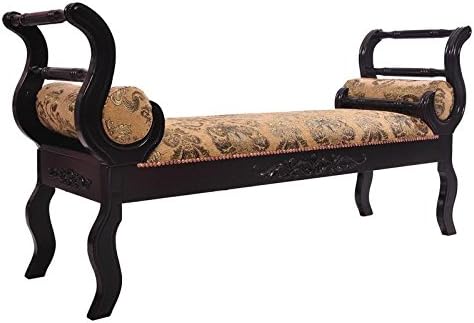 Asuka Espresso Upholstered Indoor Bench, Floral Design