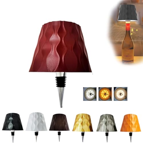 ZBELLO Wireless Bottle lamp, LED Rechargeable Bottle lamp, Touch Control, 3-Color dimmable Desk lamp, Bottle lamp Cover, Suitable for Bars, Restaurants, bedrooms and Outdoors (Red)