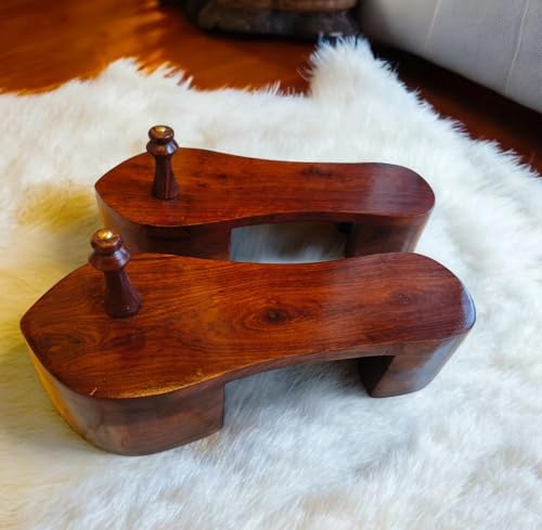 Image of Pooja Slippers | Shree Dhirendra Krishna Shastri (Bageshwar Dham Khadau Slippers) | Traditional Indian Wooden Sandals | Unisex Teak Wood Chappal for Men & Women (27x10x8 cm, Walnut Brown)