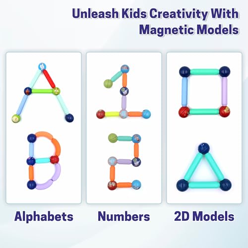 Image of Chanak 36 PCS Magnetic Sticks Building Blocks for Kids & Toddlers - Magnet Stick with Balls, Educational STEM Learning Safe Magnet Stick Construction - Montessori Magnetic Toy for Boys & Girls Age 3+