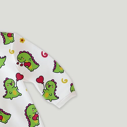 Image of Kidbea Organic Cotton Full Sleeves Romper | Animal & Dino Print Sleepwear (Orange & Olive, 12-18 Months)