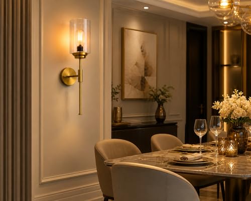 Image of Premium 1052 WL Modern Gold Finish Elegant Amber Glass Shade Wall Light for Bedroom, Living Room, Restaurants, Dining, Coffee Shop, Home and Office Decorative Wall.