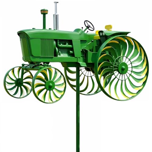 Tractor Windmill for Yard Metal Garden Wind Spinners with Ground Stake Design Outdoor Kinetic Art Decor for Lawn Patio and Flower Bed (Tractor)