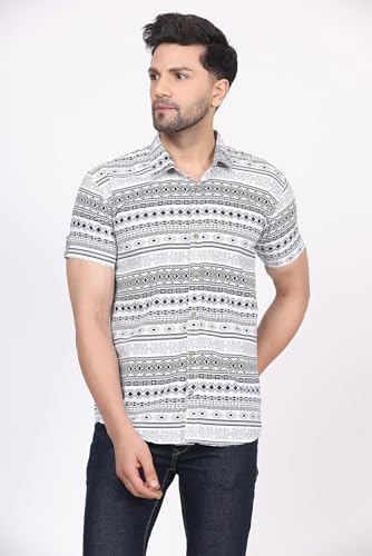 Image of CVC Fashion Men's Printed Button-Down Shirt - Aesthetic Regular Fit Half Sleeve Casual Shirt for Men, Ideal for Summer & Beach Wear
