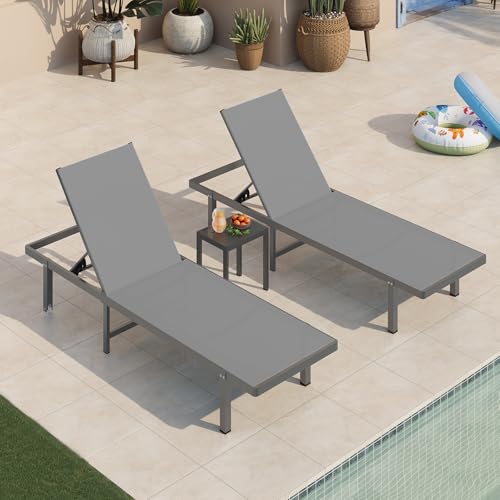 Oasbira Pool Lounge Chairs Set of 3，Outdoor Lounge Chairs