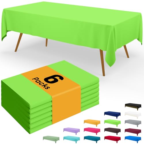 Image of Smiry Disposable Table Cloth - 6 Pack, 54 x 108 Inch Waterproof Rectangle Tablecloths for Parties, Decorative Plastic Table Cover, Leakproof & Sturdy, Lime Green