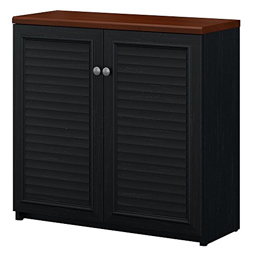 Hot Deals Bush Furniture Fairview Small Storage Cabinet with Doors in Antique Black and Hansen Cherry