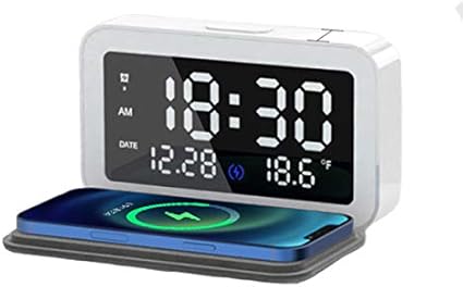 Amazon Co Jp スマートデジタル時計 ワイヤレス充電 アラーム ライト 温度計 Usb出力 持ち運び コンパクト 小型 12時間表示 24 時間表示 ホーム キッチン