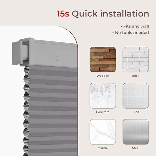 Allesin Zen No Drill Blinds for Windows Blackout Cordless Cellular Shades Honeycomb Blinds Pull Down, Free Stop Easy Install for Home and Office, Blackout, Light Gray, 46" W x 48" H by Allesin zen - Used condition - Image 5