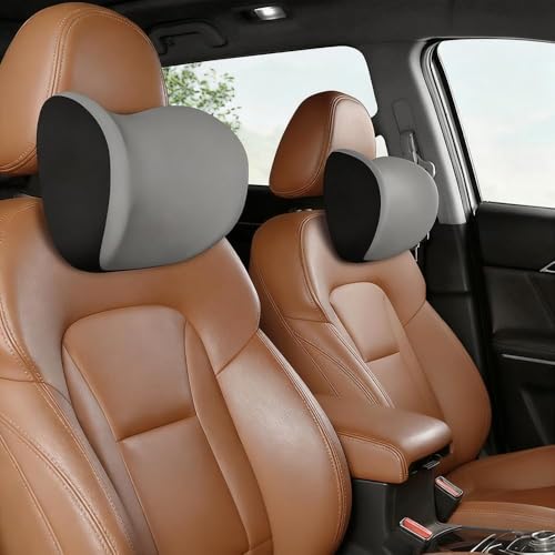 Image of Pack of 2 Memory Foam Car Neck Pillow for Driving | Ergonomic Head & Neck & Shoulder Support Cushion with Adjustable Strap and Washable Cover.