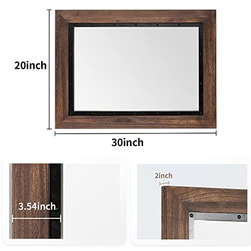 Miroir mural rustique double suspension verticale et horizontale en bois véritable - 4