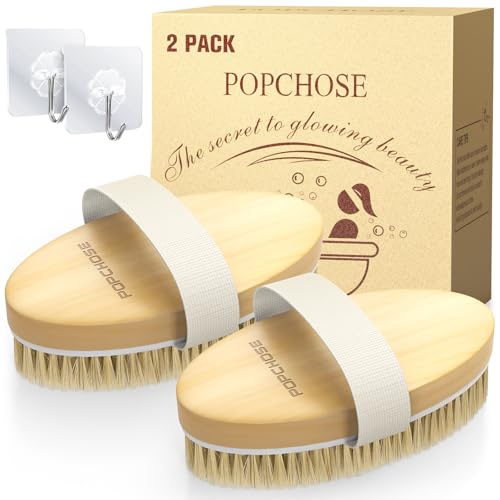 POPCHOSE Dry Brushing Body Brush, 2 Pack Boar Bristle Exfoliating