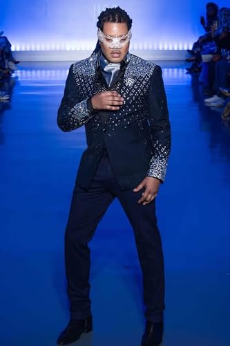 Barabas Men's Geometric Pattern Rhinestone Henley Lapel Blazer 4EBL534