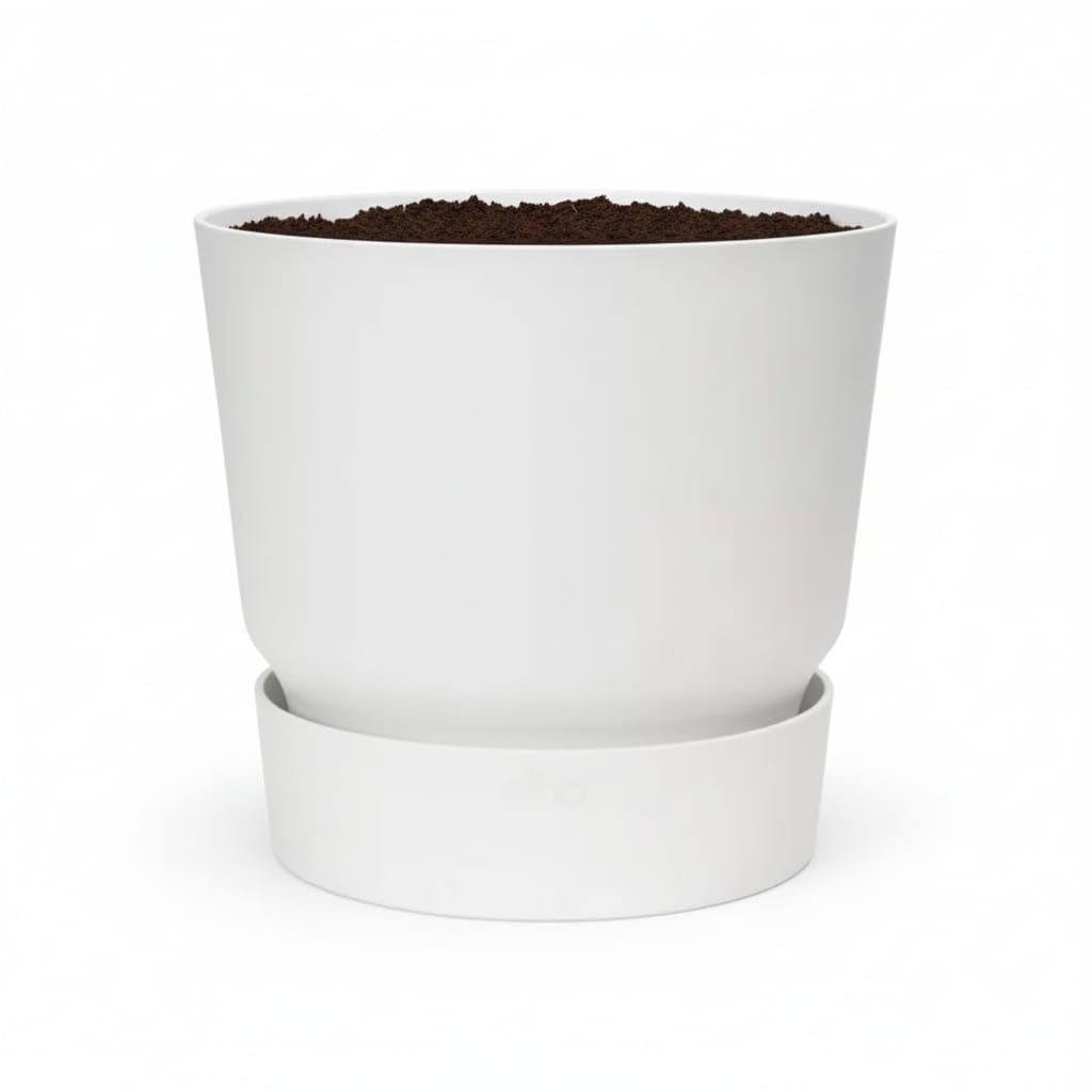 Pot de fleurs à réservoir d'eau blanc 20cm écoresponsable pour plantes