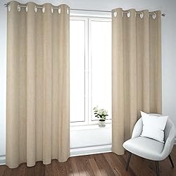 Cortinas Semi Opacas Dalina Textil - Cortinas Salón Dormitorio diseño de Lino - Cortinas Semitranslúcidas con Ojales un Panel de 140 x 260 cm Color Amarillo Arena