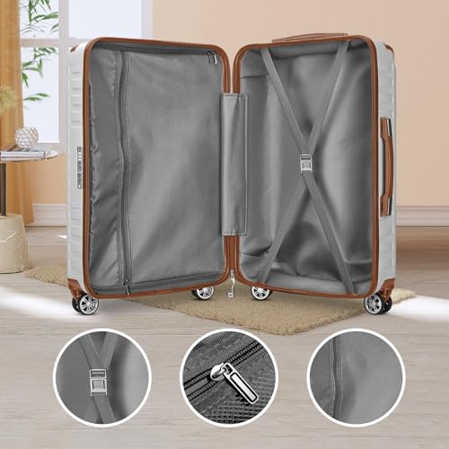 Image of Melalenia Luggage 10 Piece Sets Clearance,Large Suitcase Set Spinner Wheels with TSA Locks,Hard Shell Luggage Sets for Women Travel Suitcase (White brown)