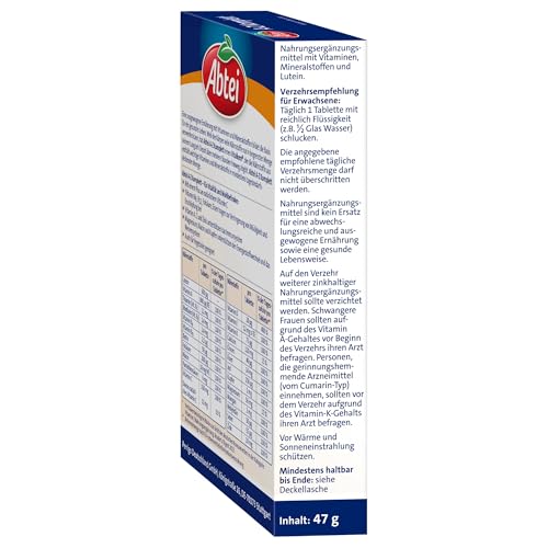 Abtei A-Z Komplett Langzeit-Multivitamine - mit natürlichem Vitamin C - Nahrungsergänzungsmittel für Vitalität und Wohlbefinden - laborgeprüft, hochdosiert und vegetarisch - 1 x 40 Tabletten