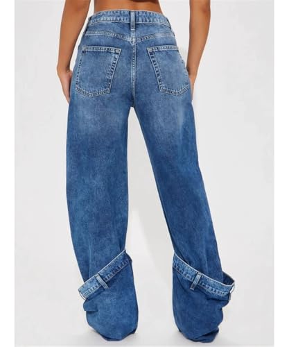 Women's Trendy Street Hip Hop Jeans High Waisted Straight Leg Denim Pants with Subtle Flare2