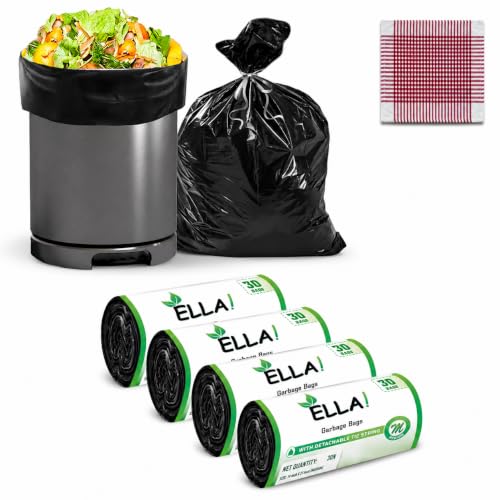 Image of Ella Garbage Bags 19x21 Inches Medium 120 Bags 4 Rolls | Leak Proof & Tear Resistant Trash Bags for Kitchen Home & Commercial Use | Dustbin Bags For Dry & Wet Waste With Free Check Duster Cloth-Black