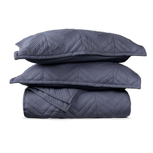 Image of MYTRIDENT Nectarsoft Italian Retreat King Size (228 cm x 274 cm) Bedcover Set, 100% Cotton, Stone Blue