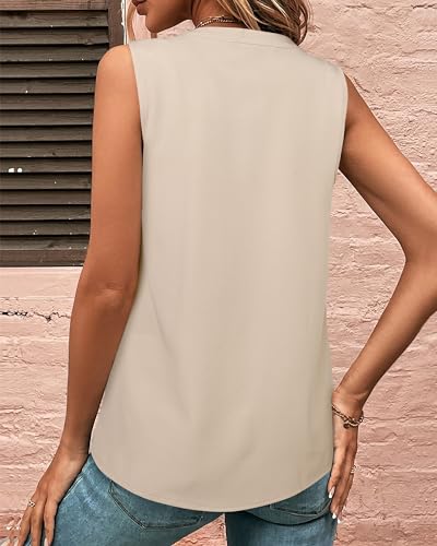 Gaharu Sleeveless Chiffon Tank Tops for Women Dressy V Neck Blouses Work Pleated Shirt4