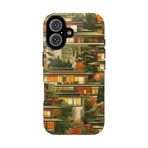 Coque iPhone 16 rigide orange brillante anti-rayures motif paysage
