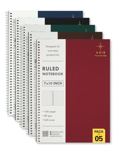 Image of DOODLE B5 Spiral Notebook Set of 5 | 7 x 10 Inch Large Ruled Notebooks | 160 Lined Pages, 80 GSM Thick Paper | Soft Cover Journal for Study, Office, Work & Note Taking (AXIS)