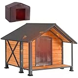 Caseta aislante para perros al aire libre e interior con forro para invierno, marco de hierro único