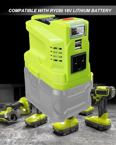 150W Power Inverter Generator Fit for Ryobi 18V Lithium Battery, DC 18V to AC 110V-120V Portable Power Station, with 2 USB & AC Outlet & 200LM LED Light Modified Sine Wave Power Inverter - Thumbnail 6