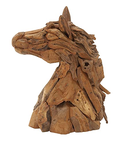 Deco 79 Rustic Teak Wood Horse Sculpture, 10" X 18" X 24", Brown #TOP2