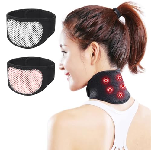 Lot de 2 supports de cou magnétiques souples avec 5 aimants réglables et auto-chauffants pour soulager les douleurs cervicales