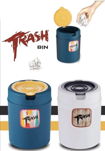 Image of Wastebasket Trash Can - Desktop Mini Plastic Waste Garbage Can with Swing Lid, Stylish Countertop Trash Bin Table Waste Paper Basket Round Small Trash Can (Trash Bin)