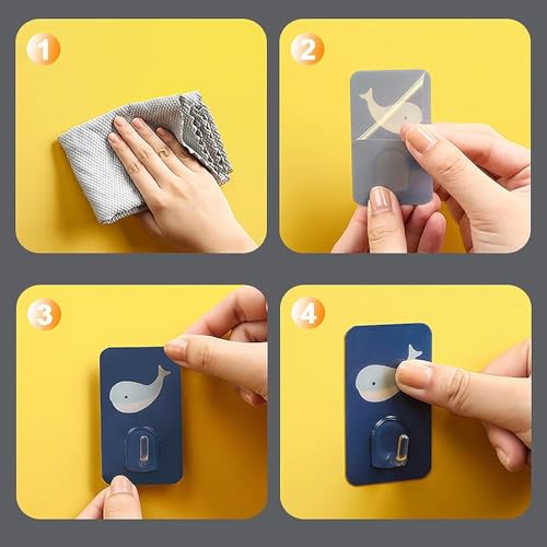 Image of 2 PCS Waterproof Cartoon Design Wall Hooks Self Adhesive Strong Sticky Wall Hangers Cute Kitchen Bathroom Hanging Clips Magic Sticker No Drill Punch Utility Hooks