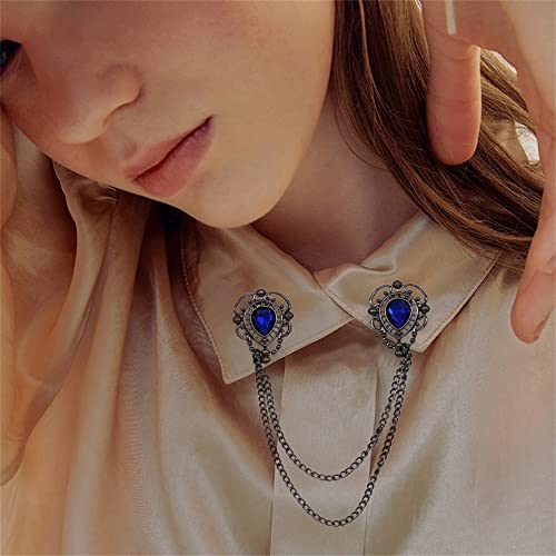 Image of Antique Collar Clips Brooches Lapel Pins for Women Girls Unisex Vintage Elegant Enameled Flower Imitation Pearl Blue Rhinestone Layered Tassel Chain Drop Dangling Necktie Tie Shawl Scarf Dress Accessories Jewelry Christmas Birthday
